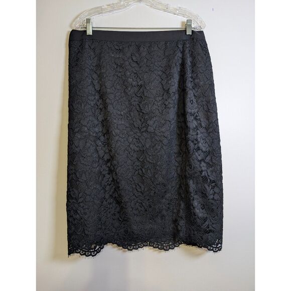 Talbots Black Floral Lace Pencil Skirt Size 16 Preppy Coquette Romantic - Picture 3 of 9